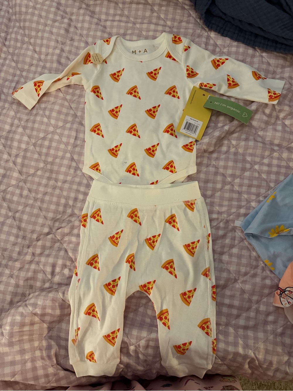 Kids Cream Pizza Print Pajama Set - Long Sleeve Bodysuit & Pants